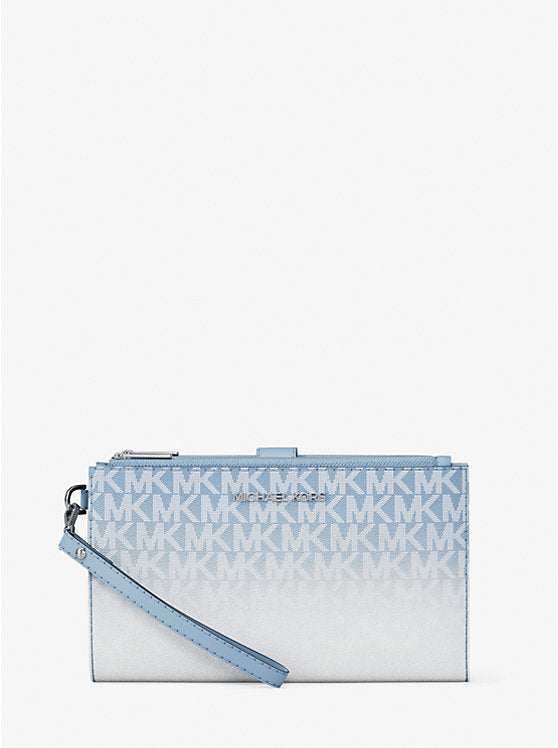 Micheal Kors Jet Set Large Ombr Signature Logo Wristlet Light Sky