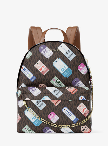 Slater Medium Printed Signature Logo Backpack Brown Brown