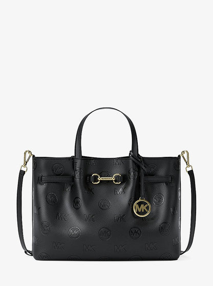 Carson Medium Logo Debossed Satchel Black Black