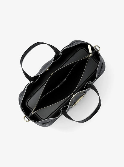 Carson Medium Logo Debossed Satchel Black Black