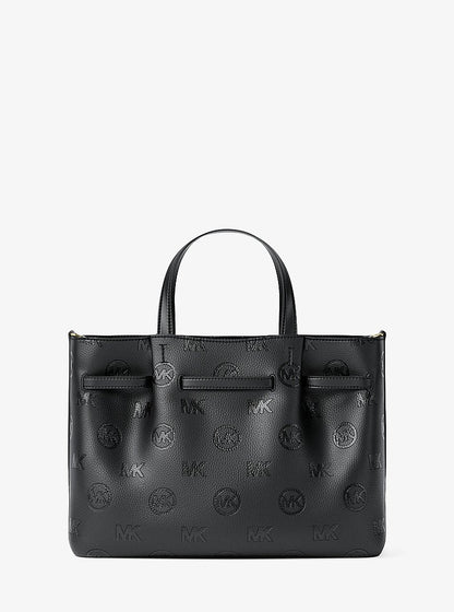 Carson Medium Logo Debossed Satchel Black Black