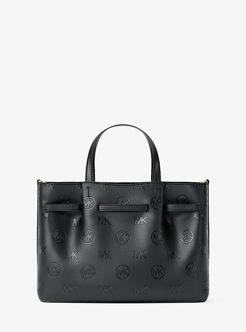 Carson Medium Logo Debossed Satchel Black Black