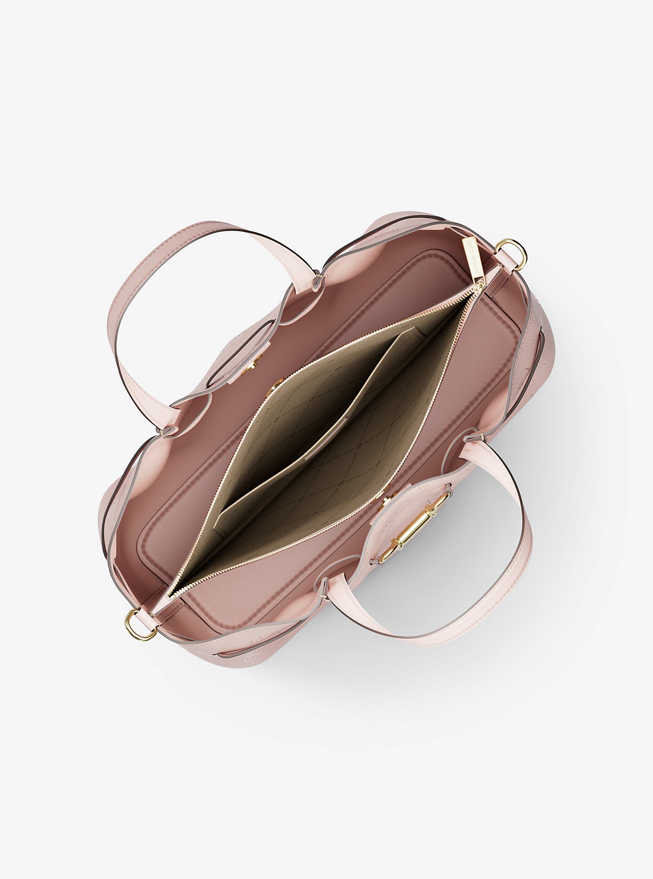 Carson Medium Logo Debossed Satchel Powder Blush Powder Blush