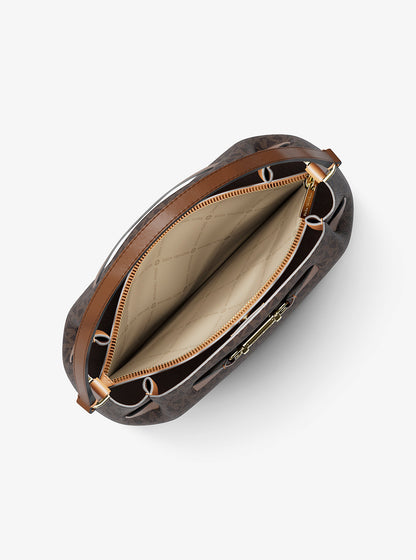 Carson Medium Signature Logo Convertible Bucket Crossbody Bag Brown Brown