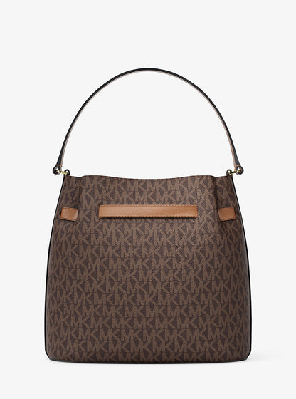 Carson Medium Signature Logo Convertible Bucket Crossbody Bag Brown Brown