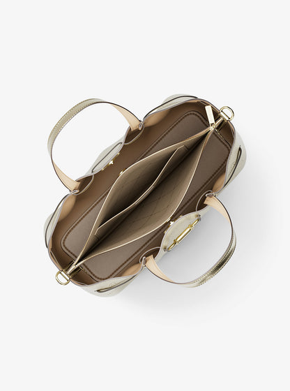 Carson Medium Metallic Logo Debossed Satchel Pale Gold Pale Gold