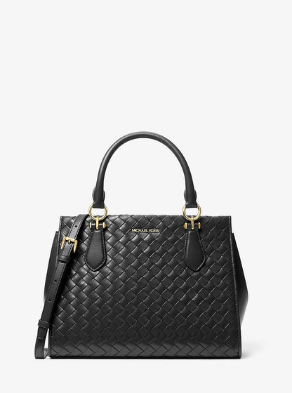Marilyn Medium Woven Satchel Black Black