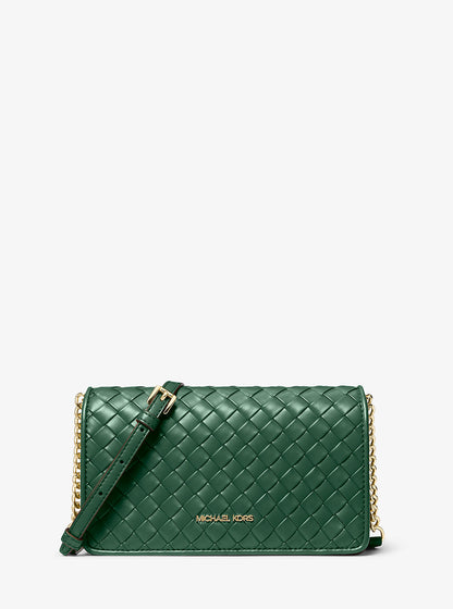 Jet Set Medium Woven Crossbody Bag Moss Moss