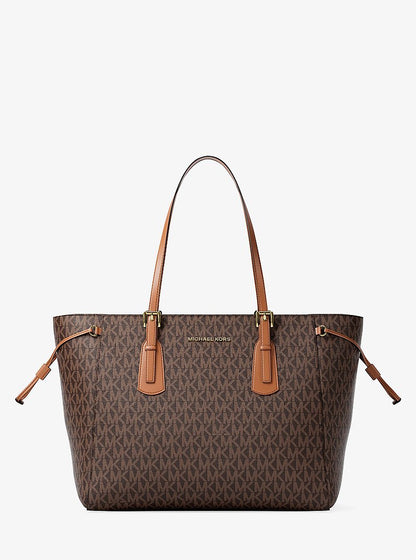 Voyager Large Signature Logo Top-Zip Tote Bag Brown Brown