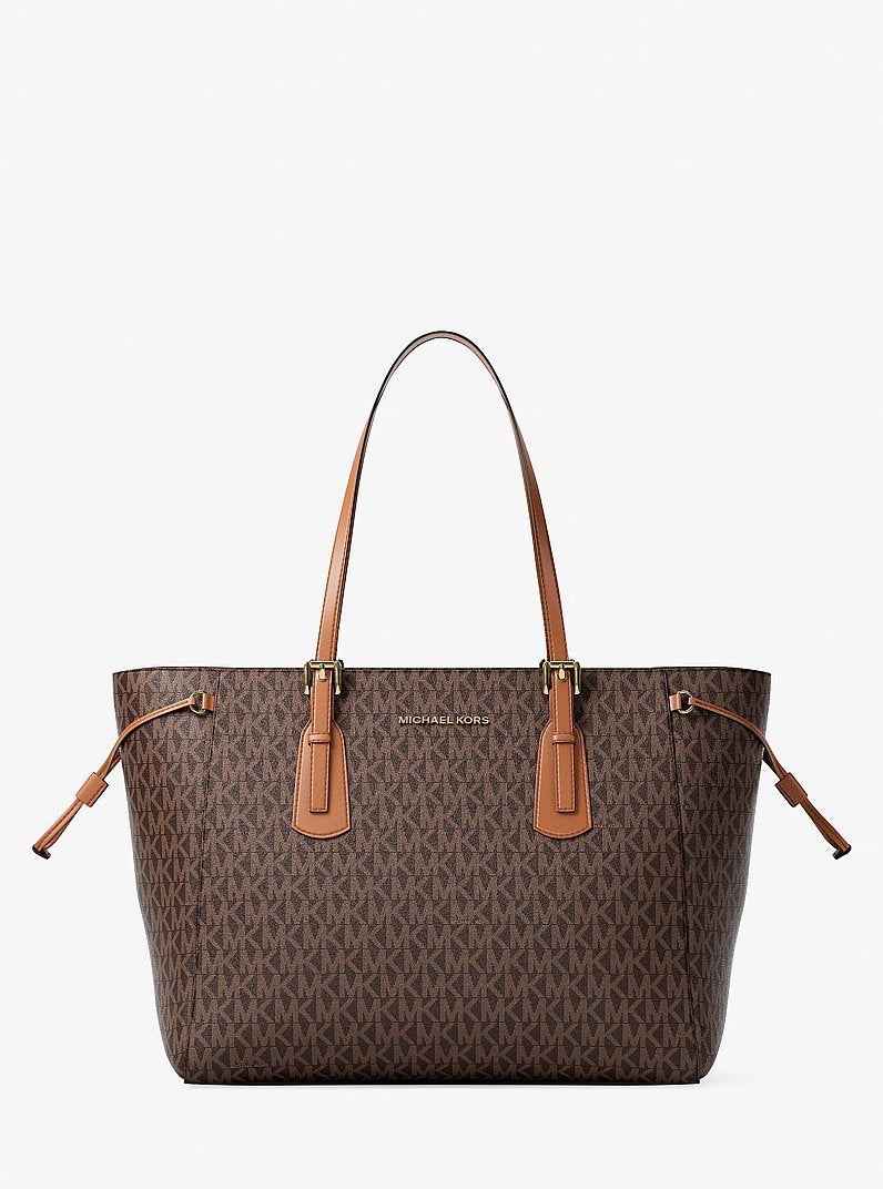 Voyager Large Signature Logo Top-Zip Tote Bag Brown Brown