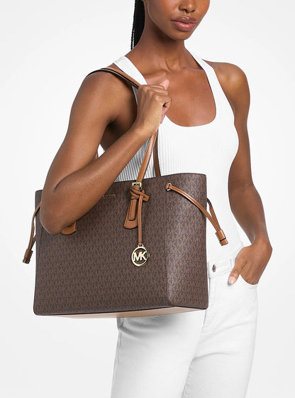 Voyager Large Signature Logo Top-Zip Tote Bag Brown Brown