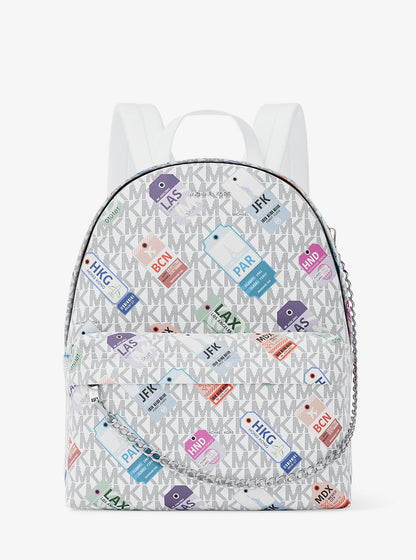 Slater Medium Printed Signature Logo Backpack Optic White Optic White