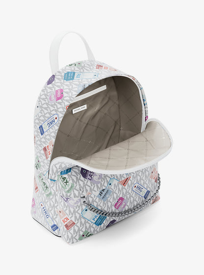 Slater Medium Printed Signature Logo Backpack Optic White Optic White