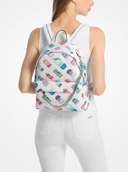 Slater Medium Printed Signature Logo Backpack Optic White Optic White