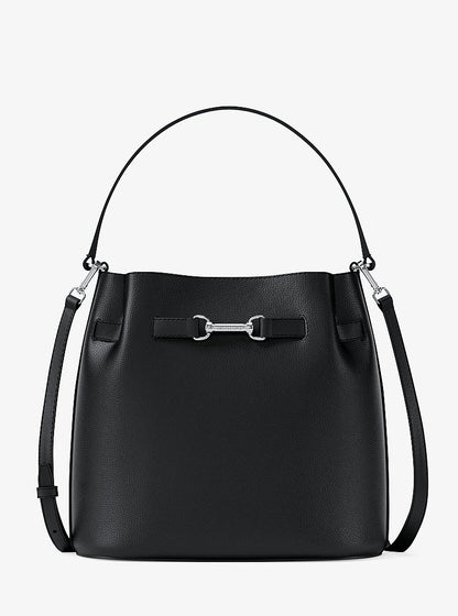 Carson Medium Pebbled Leather Convertible Bucket Crossbody Bag Black Black