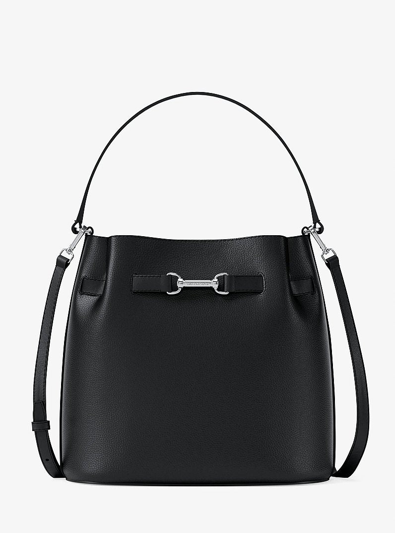 Carson Medium Pebbled Leather Convertible Bucket Crossbody Bag Black Black