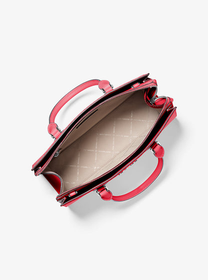 Sheila Medium Heart Embroidered Satchel Hibiscus Hibiscus