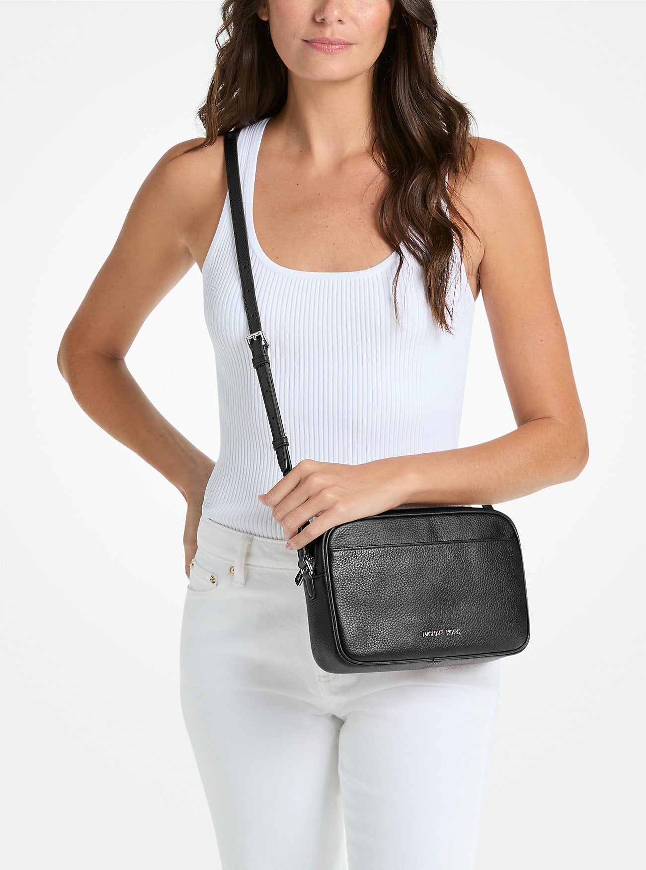 Jet Set Pebbled Leather Camera Crossbody Bag Black Black