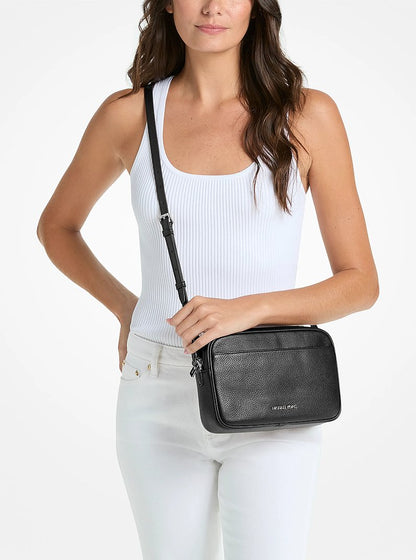 Jet Set Large Pebbled Leather Camera Crossbody Bag Black Black