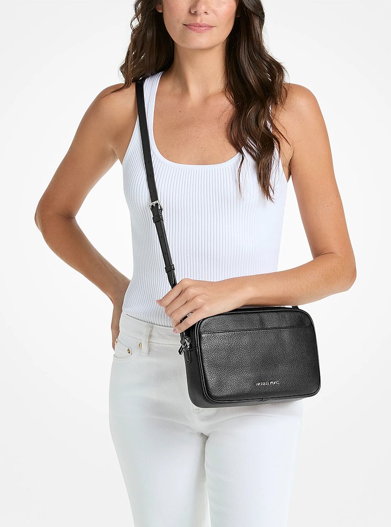 Jet Set Large Pebbled Leather Camera Crossbody Bag Black Black