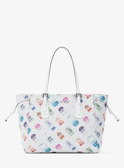 Voyager Large Printed Signature Logo Tote Bag Optic White Optic White