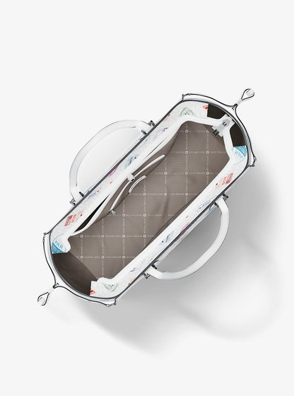 Voyager Large Printed Signature Logo Tote Bag Optic White Optic White