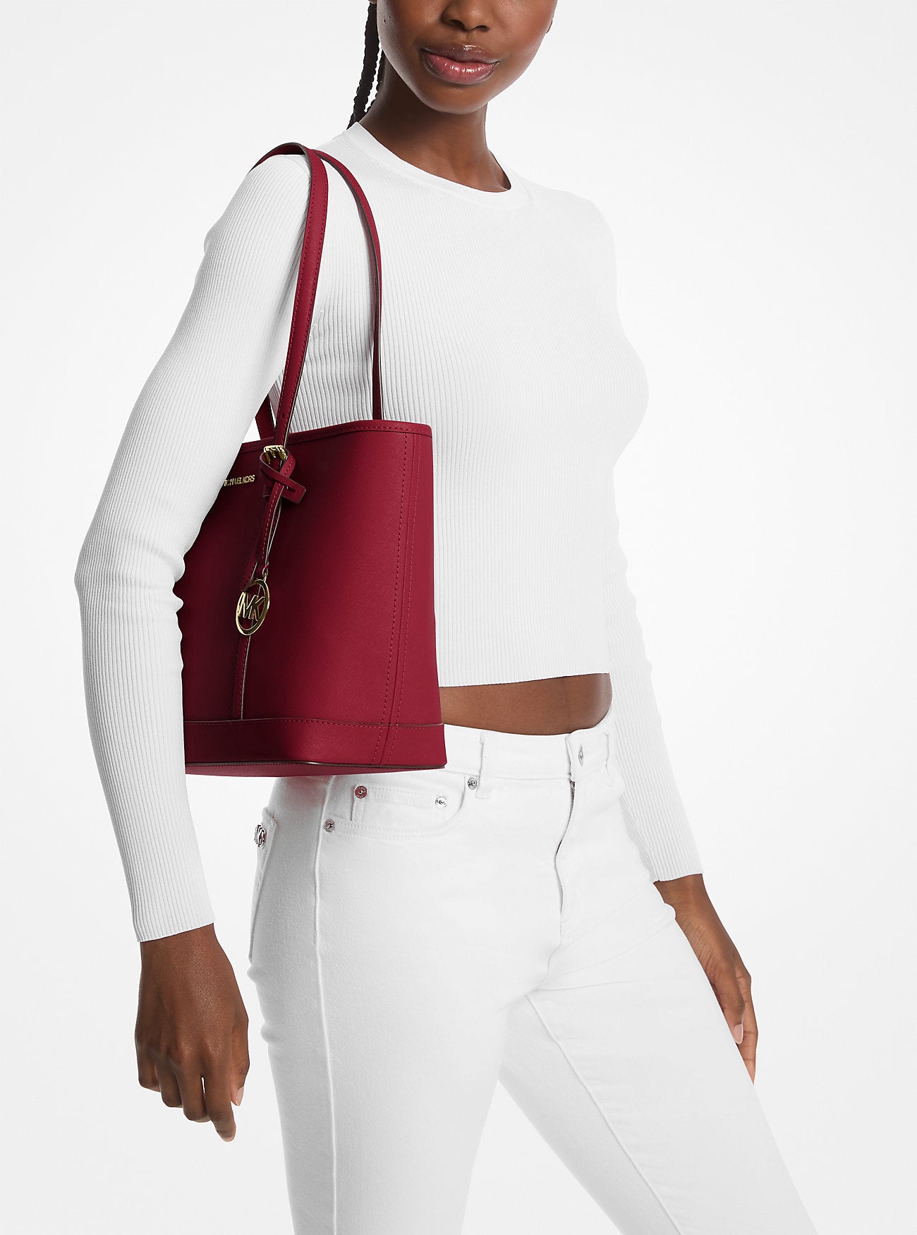 Jet Set Travel Small Saffiano Leather Top-Zip Tote Bag Cherry Cherry