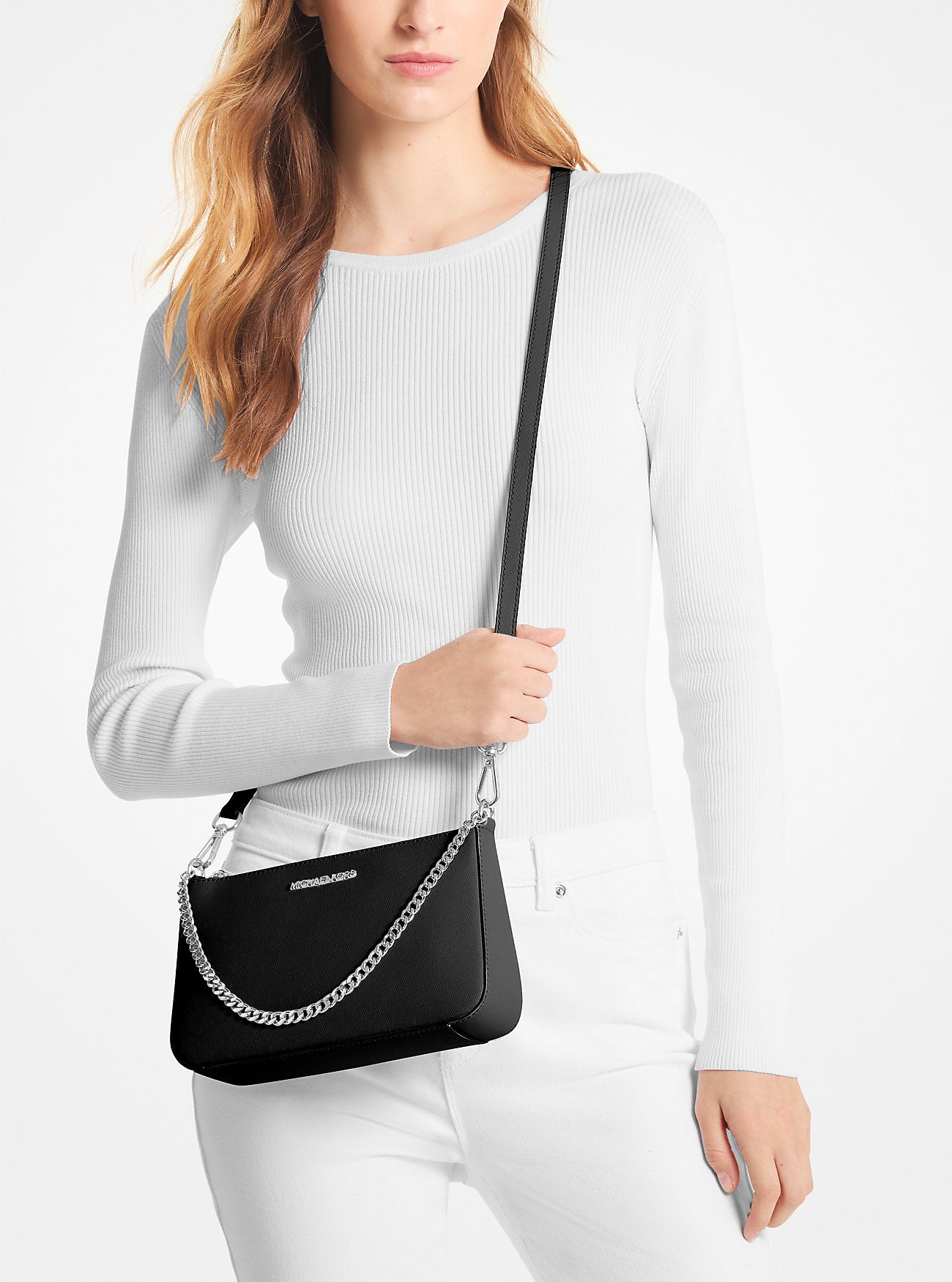 Jet Set Medium Saffiano Leather Crossbody Bag Black Black