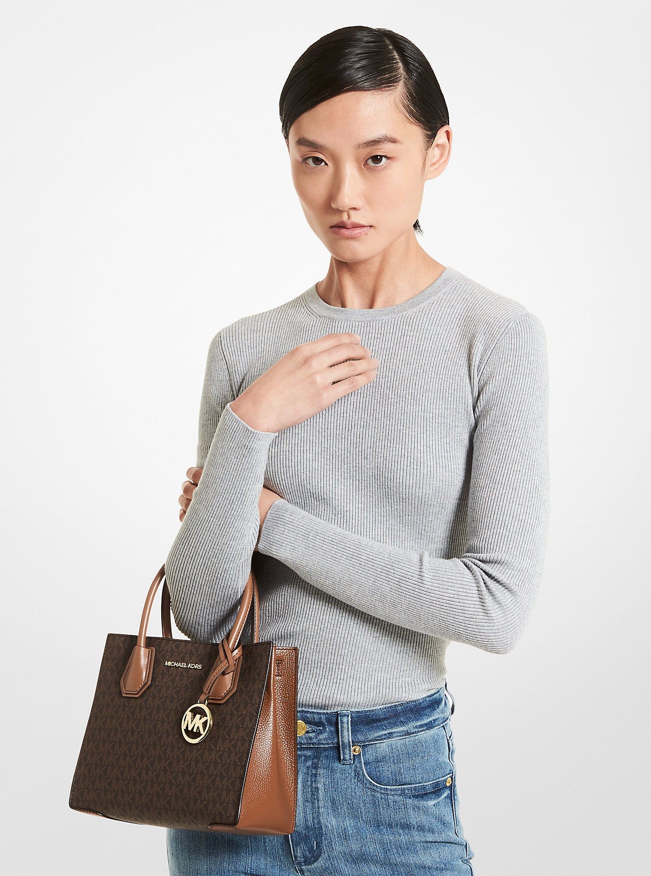 Mercer Medium Logo and Leather Accordion Crossbody Bag Brown Brown