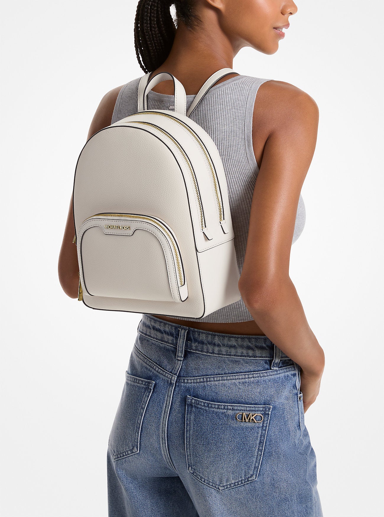 Jaycee Medium Pebbled Leather Backpack Lt Cream Lt Cream
