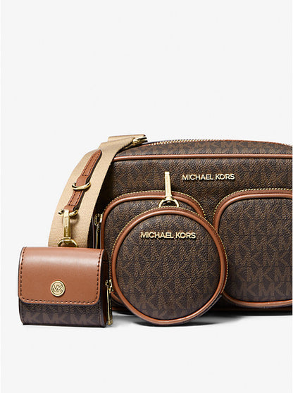 Jet Set Medium Signature Logo Crossbody Bag with Case for Apple Airpods Pro Brown