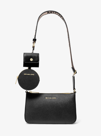 Jet Set Saffiano Leather Crossbody Bag with Case for Apple Airpods Pro Black Black