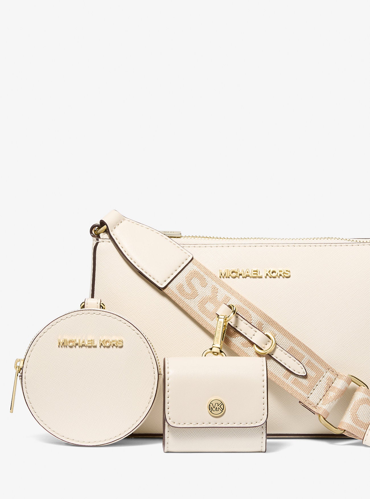 Jet Set Saffiano Leather Crossbody Bag with Case for Apple Airpods Pro Lt Cream Lt Cream