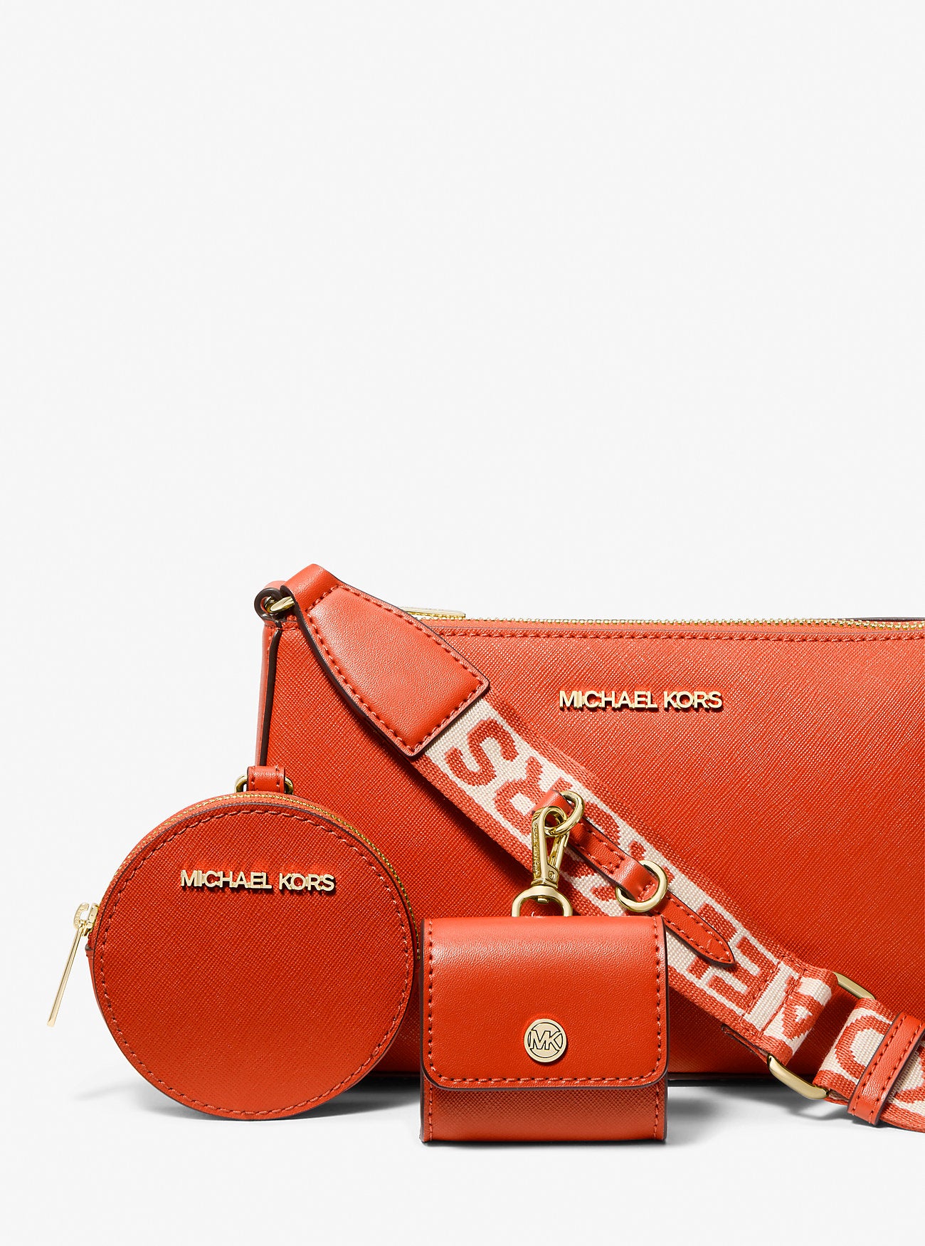 Jet Set Saffiano Leather Crossbody Bag with Case for Apple Airpods Pro Red Clay Red Clay