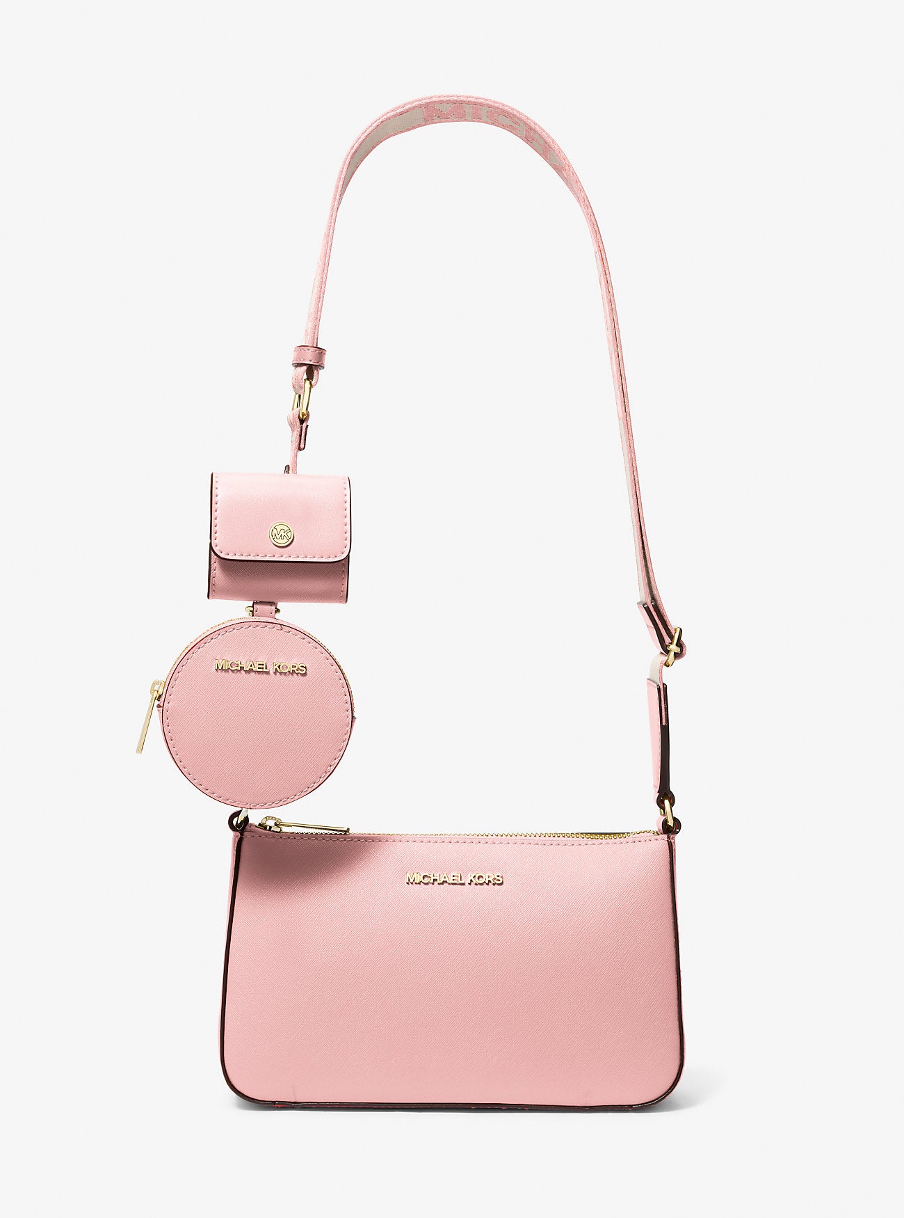 Jet Set Saffiano Leather Crossbody Bag with Case for Apple Airpods Pro Powder Blush Powder Blush