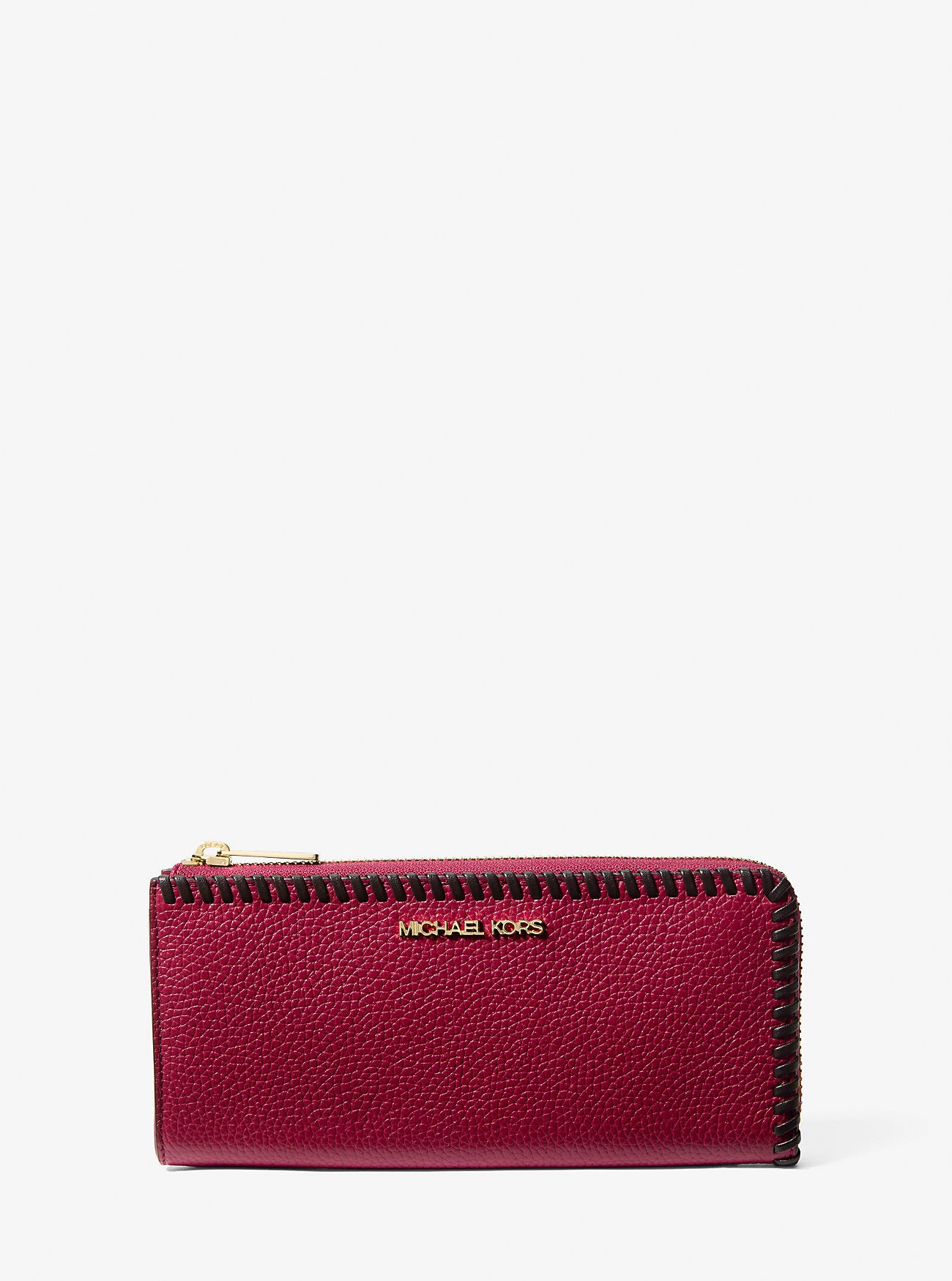 Jet Set Travel Large Pebbled Leather Quarter-Zip Wallet Cherry Cherry