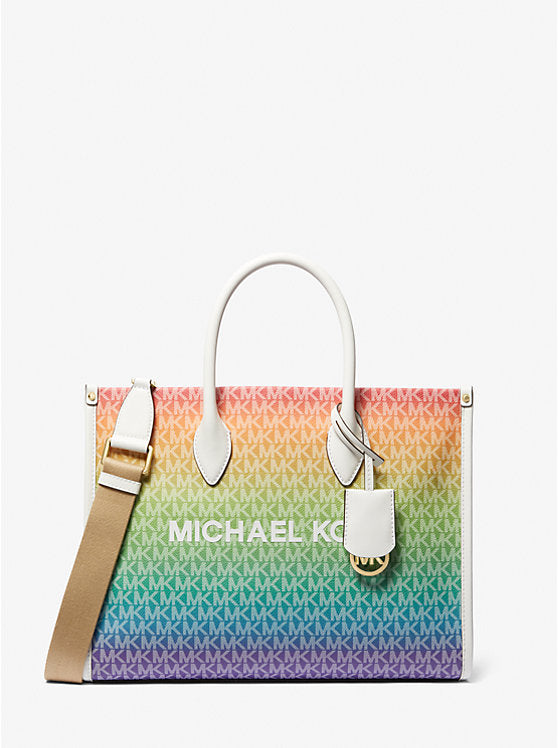 Micheal Kors Mirella Medium Rainbow Logo Tote Bag Rainbow