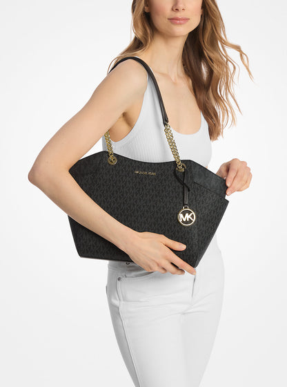 Jet Set Large Signature Logo Shoulder Bag Black Black