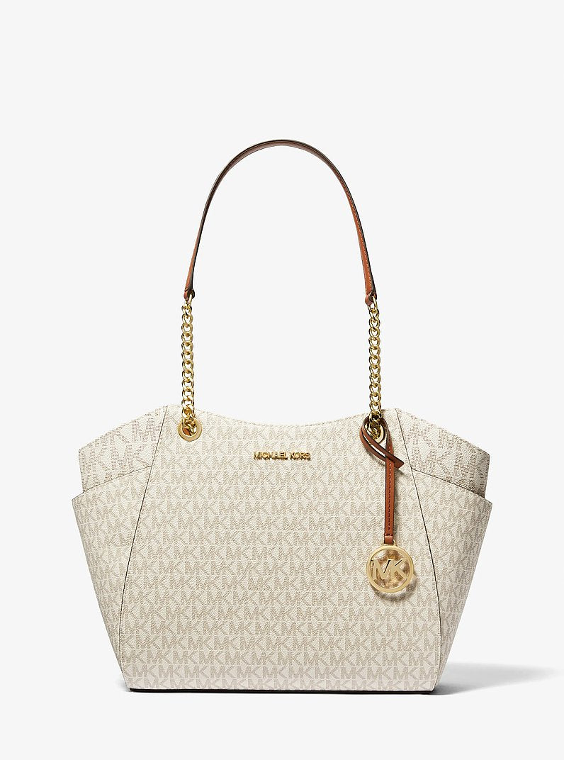 Michael Kors Jet Set Large Signature Logo Shoulder Bag Vanilla