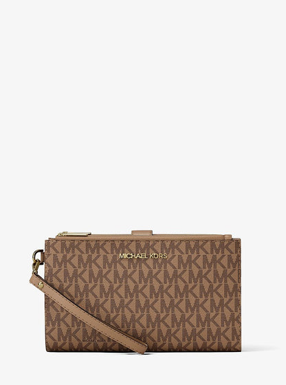 Jet Set Large Signature Logo Wristlet Camel Camel
