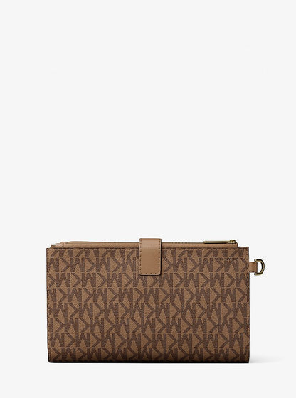 Jet Set Large Signature Logo Wristlet Camel Camel