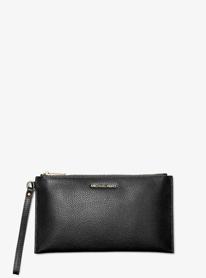 Jet Set Travel Large Pebbled Leather Pouch Black Black