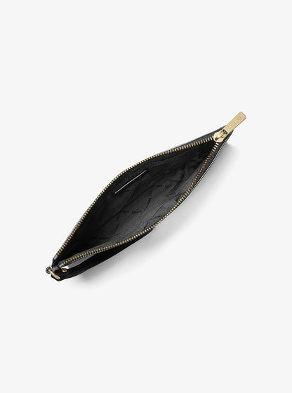 Jet Set Travel Large Pebbled Leather Pouch Black Black