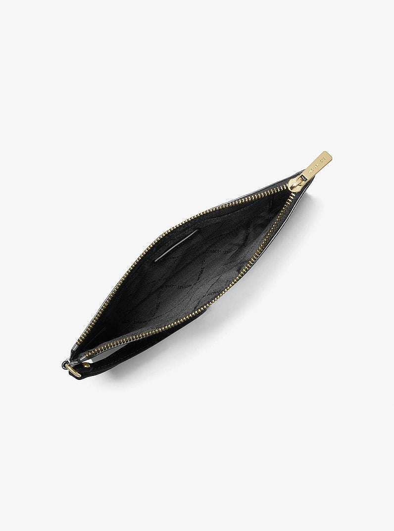 Jet Set Travel Large Pebbled Leather Pouch Black Black