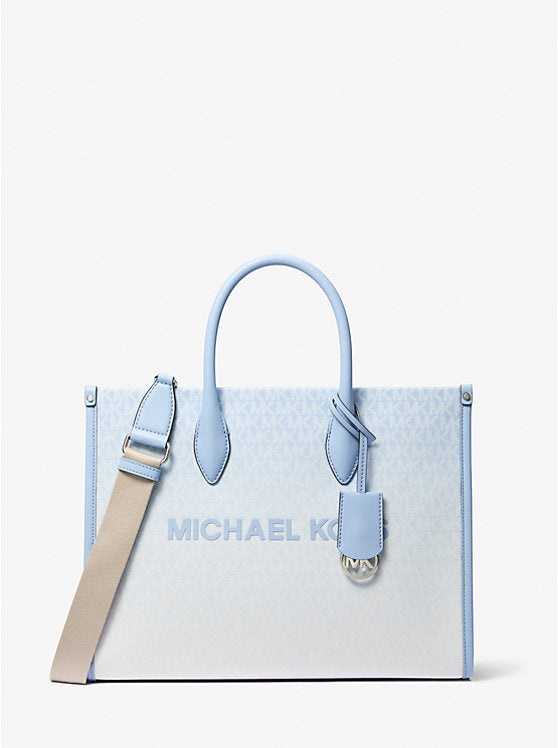 Micheal Kors Mirella Medium Ombr Logo Tote Bag Light Sky