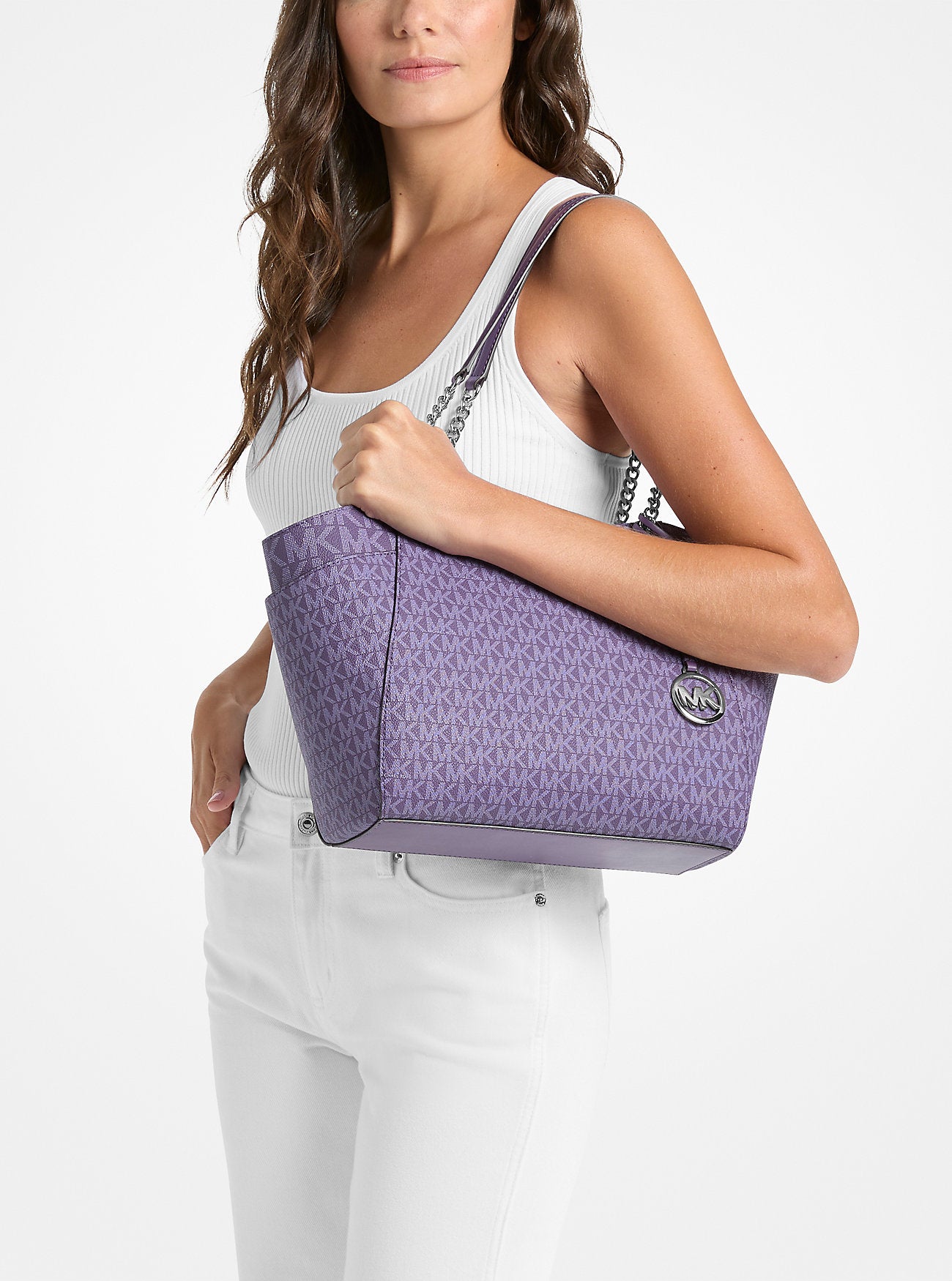 Jet Set Large Signature Logo Shoulder Bag Purple Purple