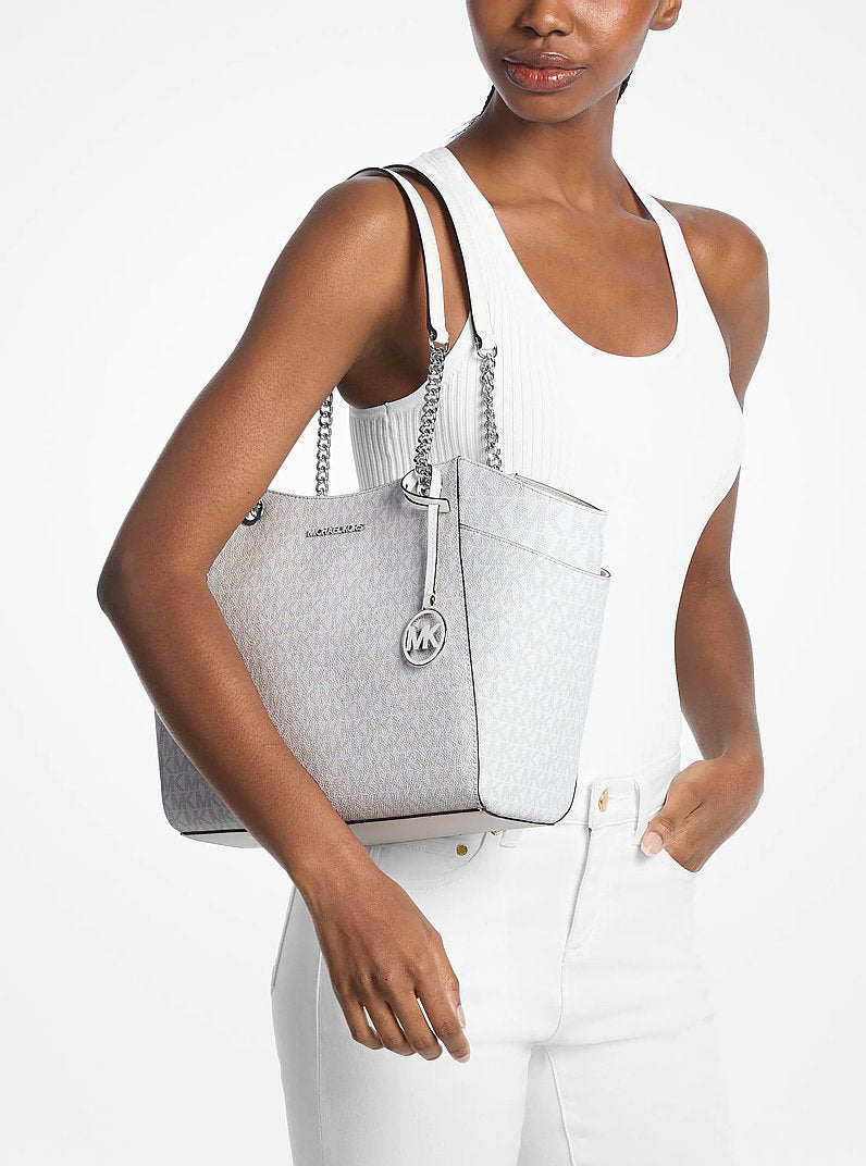 Jet Set Large Signature Logo Shoulder Bag Optic White Optic White