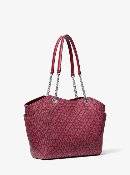 Jet Set Large Signature Logo Shoulder Bag Maroon Maroon