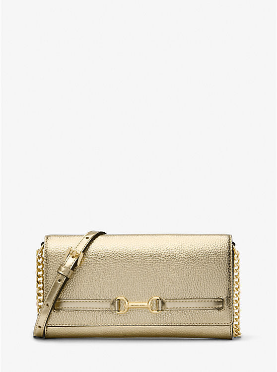 Micheal Kors Carson Large Metallic Pebbled Leather Convertible Crossbody Bag Pale Gold