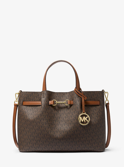 Carson Medium Signature Logo Satchel Brown Brown
